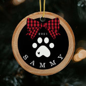 赤い格子柄のボウポープリントペットフォトウッドスライス セラミックオーナメント