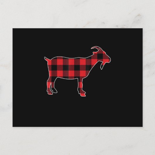 赤い格子柄のヤギのサンタクリスマス 案内ポストカード (正面)