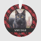 赤い格子柄の前足の跡がペット写真 オーナメント (正面)