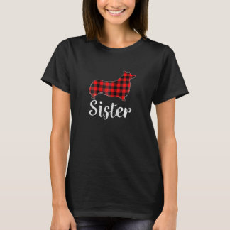 赤い格子柄の姉妹コルギドッグマッチファミリーパジャマ Tシャツ