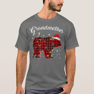 赤い格子柄の祖母クマのマッチングバッファローパジャマ Tシャツ
