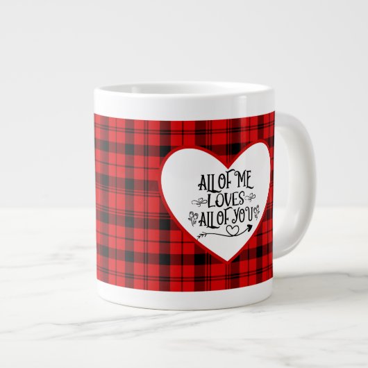 赤い格子柄の私は皆さんを愛している ジャンボコーヒーマグカップ (正面右)