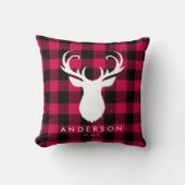 赤い格子模様と鹿のクリスマス クッション (正面)