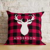 赤い格子模様と鹿のクリスマス クッション