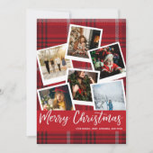 赤い格子模様のインスタントマルチフォト メリークリスマスカード (正面)