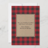 赤い格子模様のカップル写真メリークリスマスクラフト シーズンカード (裏面)