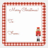 赤い格子模様のクリスマスくるみ割り器 スクエアシール (正面)