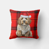 赤い格子模様のクリスマスに可愛いサンタコックパオス犬 クッション (裏面)