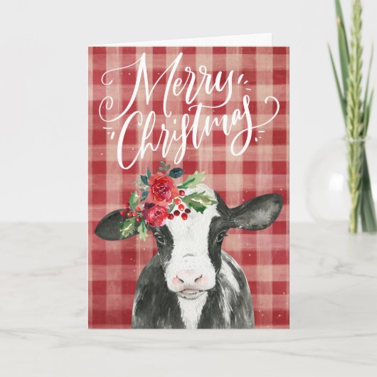 赤い格子模様のクリスマスカウグ シーズンカード (正面)