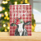 赤い格子模様のクリスマスカウグ シーズンカード