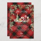 赤い格子模様のクリスマスカクテルが届くすてき 招待状 (正面/裏面)
