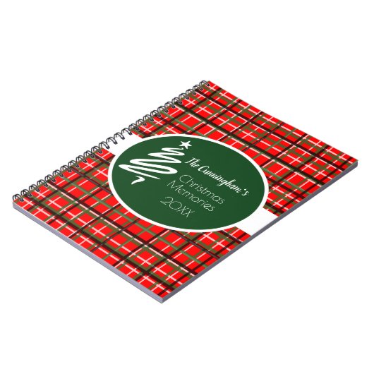 赤い格子模様のクリスマスパーソナライズされたスパイラルノート ノートブック (左側)