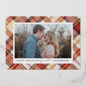 赤い格子模様のクリスマスフォイル実在フォト(Red Plaid Frame) 箔シーズンカード (正面)