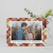 赤い格子模様のクリスマスフォイル実在フォト(Red Plaid Frame) 箔シーズンカード (立ち正面)