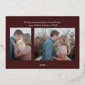 赤い格子模様のクリスマスフォイル実在フォト(Red Plaid Frame) 箔シーズンカード (裏面)