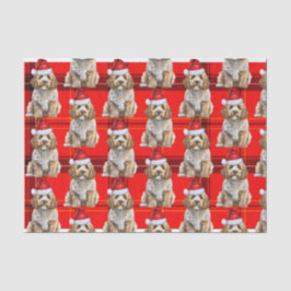 赤い格子模様のクリスマスホリデーにコックポウサンタドッグ 薄葉紙