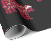 赤い格子模様のクリスマスライトベアーサンタハット ラッピングペーパー (ロールコーナー)