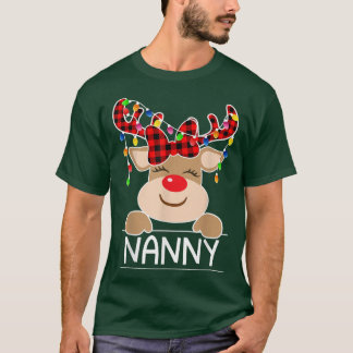 赤い格子模様のトナカイのナニークリスマスライトクリスマス Tシャツ