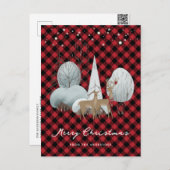 赤い格子模様のトナカイ星クリスマス シーズンポストカード (正面/裏面)