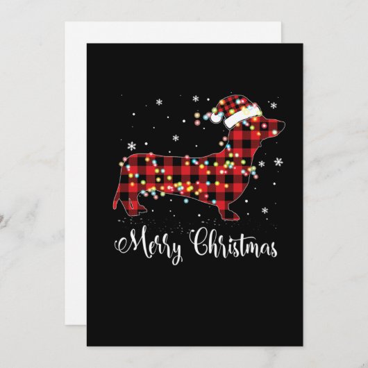 赤い格子模様のバッファロー・ダックスフンド・メリークリスマス・パジャマ シーズンカード (正面/裏面)