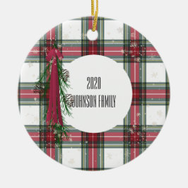 赤い格子模様のパーソナライズされたクリスマスセラミックオーナメント セラミックオーナメント