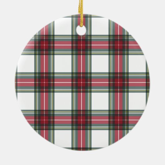 赤い格子模様のパーソナライズされたクリスマスセラミックオーナメント セラミックオーナメント (裏面)