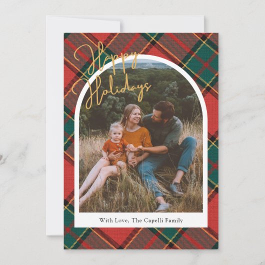 赤い格子模様のフォトクリスマスカード シーズンカード (正面)