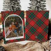 赤い格子模様のフォトクリスマスカード シーズンカード
