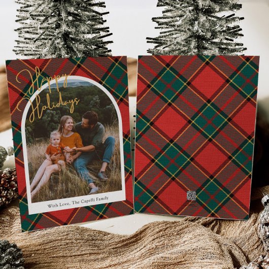 赤い格子模様のフォトクリスマスカード シーズンカード
