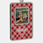 赤い格子模様のペット写真フレームオーナメント(年名) シルバープレートフレームオーナメント (右)