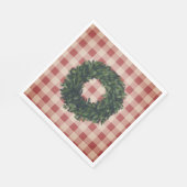 赤い格子模様のボックスウッドのリース カントリー スタイリッシュ スタンダードランチョンナプキン (角)