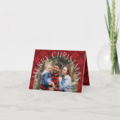 赤い格子模様のボホアーチメリークリスマスフォト シーズンカード (正面)