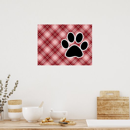 赤い格子模様のポープリント ポスター (キッチン)