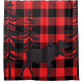 赤い格子模様のムースシルエット シャワーカーテン (正面)