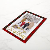 赤い格子模様のメリークリスマスフォト 箔シーズンカード (回転した状態)