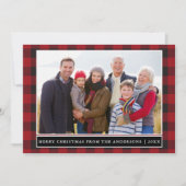 赤い格子模様のメリークリスマス家族の写真 シーズンカード (正面)