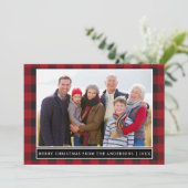 赤い格子模様のメリークリスマス家族の写真 シーズンカード (スタンド正面)