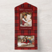 赤い格子模様のメリークリスマス1写真 オールインワン招待状 (内側)