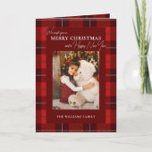 赤い格子模様のメリークリスマス1写真 シーズンカード (正面)
