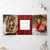 赤い格子模様のメリークリスマス1写真 三つ折りカード (内部)