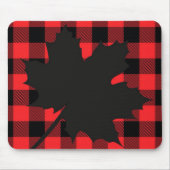 赤い格子模様のメープルリーフシルエット マウスパッド (正面)