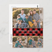 赤い格子模様の休日3枚の写真クリスマスポストカード ポストカード (正面/裏面)