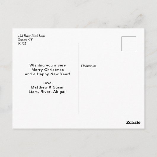 赤い格子模様の休日3枚の写真クリスマスポストカード ポストカード (裏面)