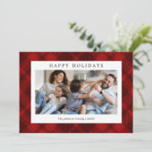 赤い格子模様の写真クリスマス シーズンカード (スタンド正面)