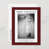赤い格子模様の写真メリークリスマスカード ポストカード (正面/裏面)