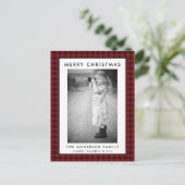 赤い格子模様の写真メリークリスマスカード ポストカード (スタンド正面)