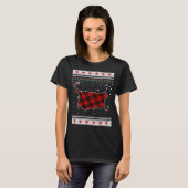 赤い格子模様の動物の猫チョンククリスマスセーター Tシャツ (正面フル)