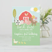 赤い格子模様の動物の誕生日の招待 招待状 (スタンド正面)