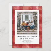 赤い格子模様の新しい家にクリスマスの写真を移動 シーズンカード (正面)
