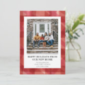 赤い格子模様の新しい家にクリスマスの写真を移動 シーズンカード (スタンド正面)